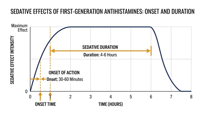 First-generation antihistamines act quickly but induce a profound sedative effect that can last up to six hours.