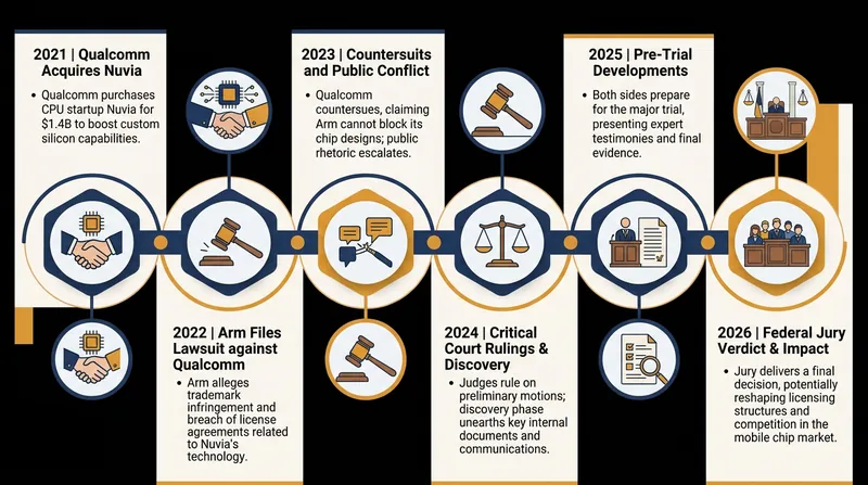 The legal dispute spans over five years, originating from Qualcomm's acquisition of Nuvia.