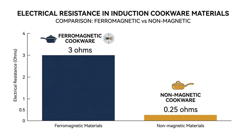 Ferromagnetic materials create a shallow skin depth, drastically increasing electrical resistance to generate heat.