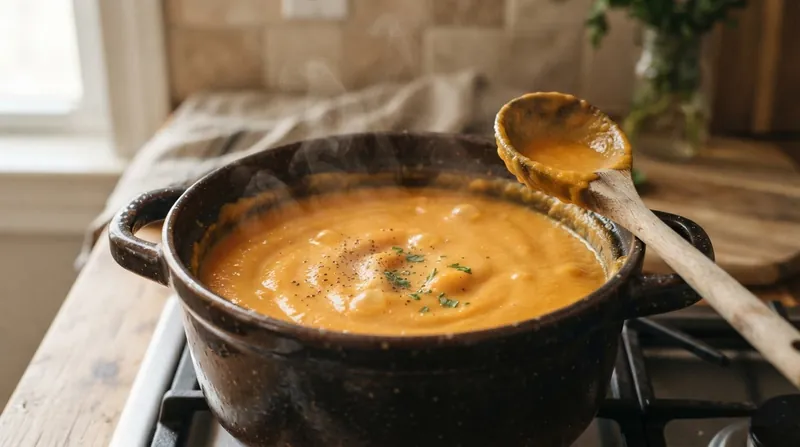 Illustration: Blending the soup while it is still piping hot takes advantage of the pectin's maximum solubility.