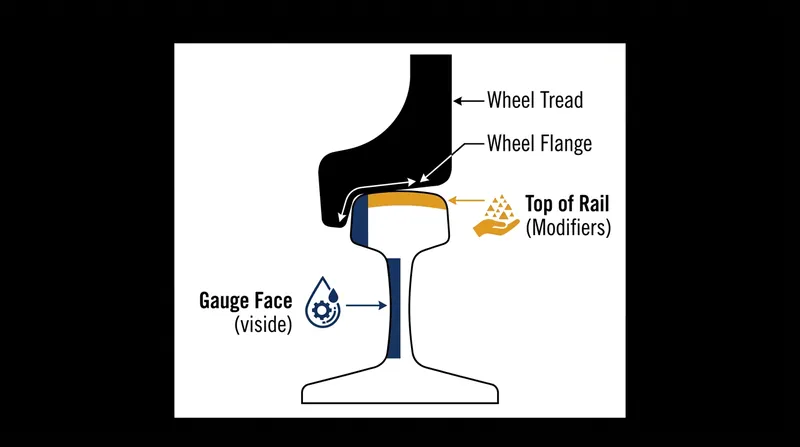 Total friction management divides the wheel-rail interface into two separate tribological zones.