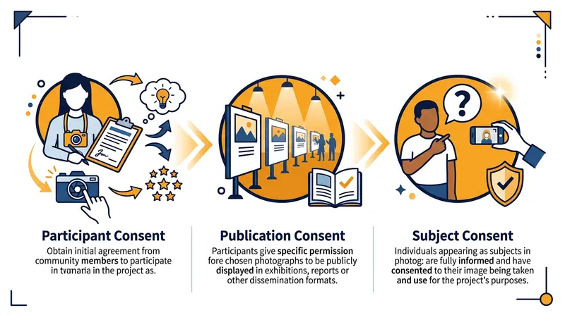 The tripartite consent structure ensures ethical compliance at every stage of a Photovoice project.