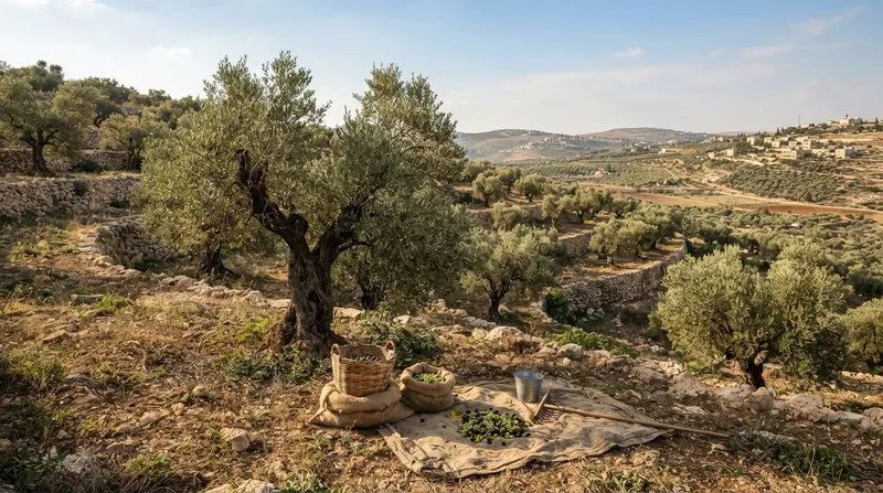 Illustration: International observers frequently accompany Palestinian farmers during the olive harvest to deter violence.