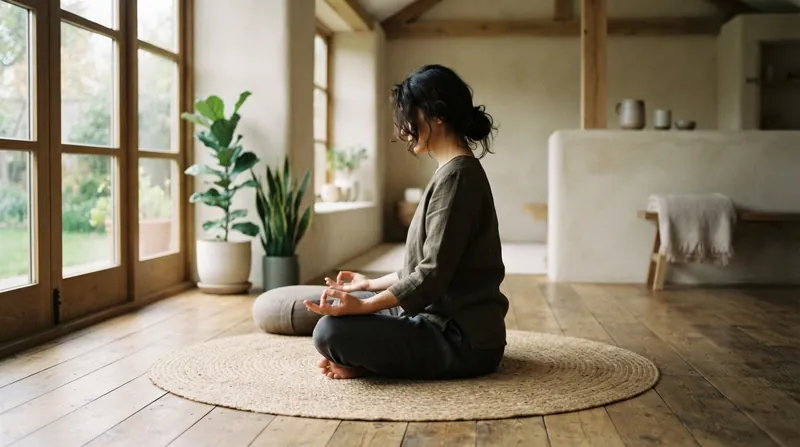A person practicing yoga, focusing on the neck and chest to show deep breathing.