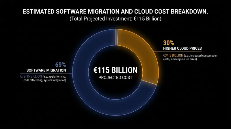 The ECIPE study attributes the majority of the projected economic impact to the one-off costs of rewriting software dependencies.