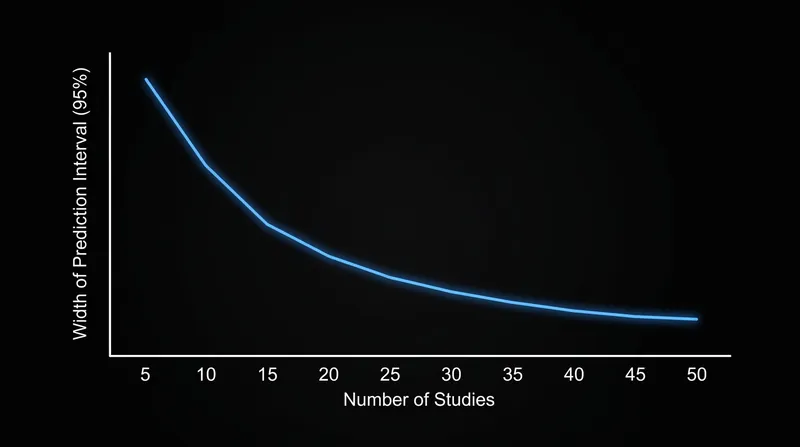 When a meta-analysis contains fewer than ten studies, the t-distribution widens the prediction interval to account for unstable variance estimates.