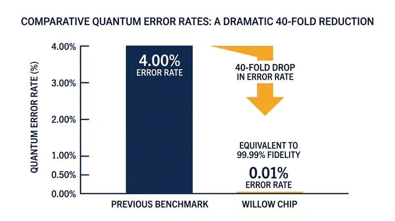 The Willow chip achieved a 99.99 percent fidelity rate, cutting magic state errors by a factor of 40.