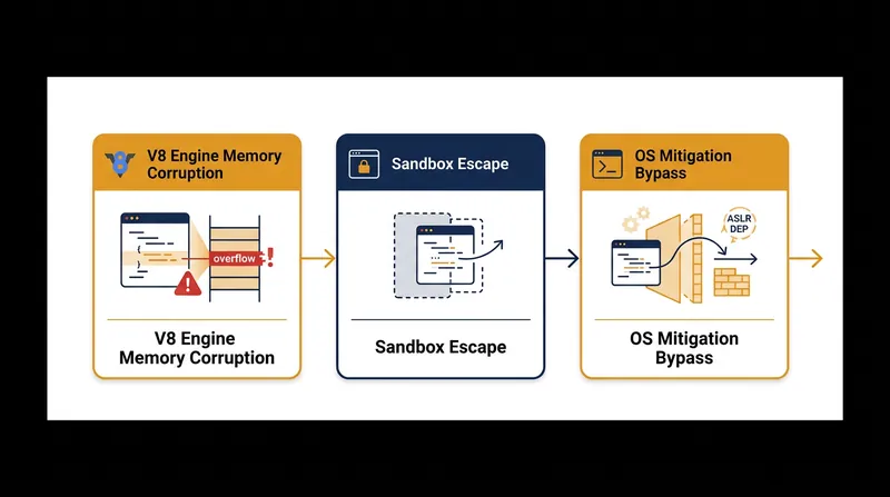 A full-chain exploit requires an attacker to sequentially defeat multiple layers of a browser's security architecture.
