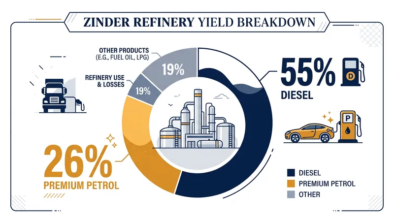 The Zinder refinery's technical configuration yields significantly more diesel than premium petrol.