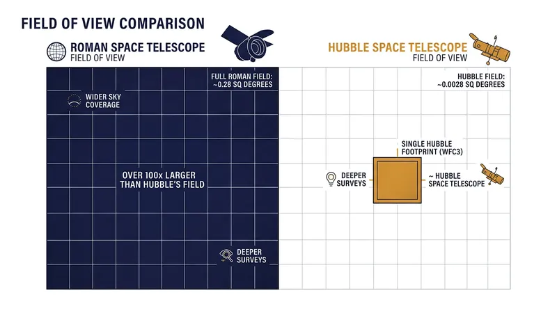 Roman's Wide Field Instrument can survey the sky up to 1,000 times faster than the Hubble Space Telescope.