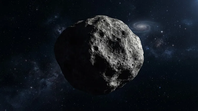 A massive asteroid in deep space being struck by a brilliant white flash of X-ray light.