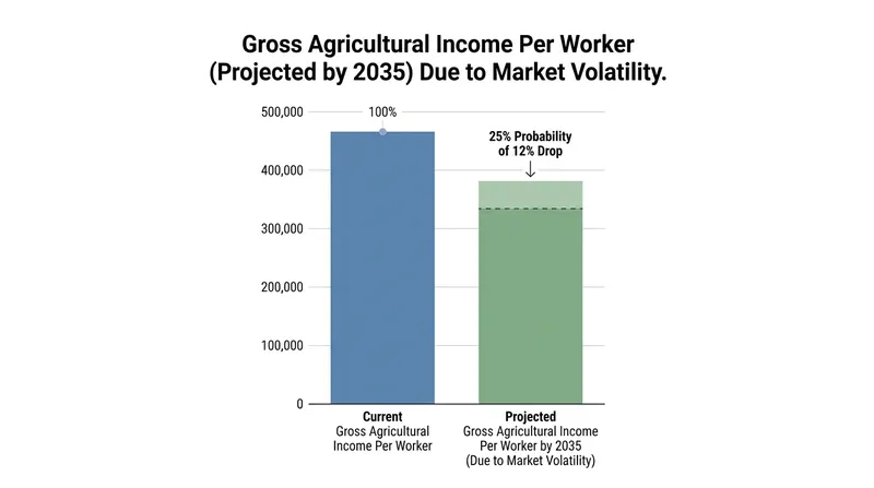 Historical market volatility suggests a one-in-four chance that farm incomes could fall significantly below baseline projections by 2035.