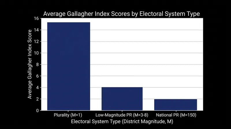 Real-world electoral data confirms that district magnitude acts as a hard cap on democratic distortion.