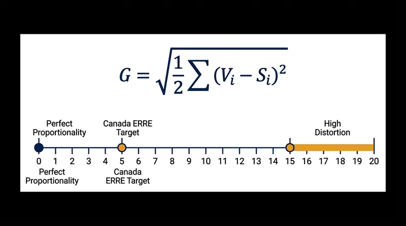 The Gallagher Index measures the exact deviation between a party's vote share and its seat allocation.