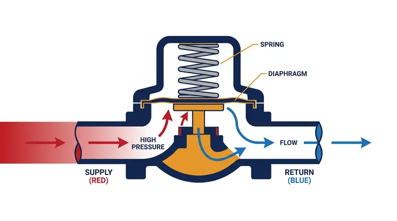 When pressure spikes, the bypass valve's internal spring compresses, opening a direct detour back to the boiler.