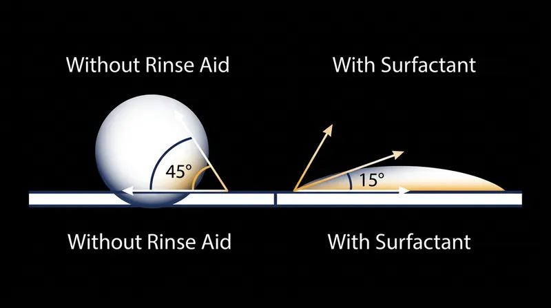 Surfactants collapse the contact angle, preventing water from beading up.