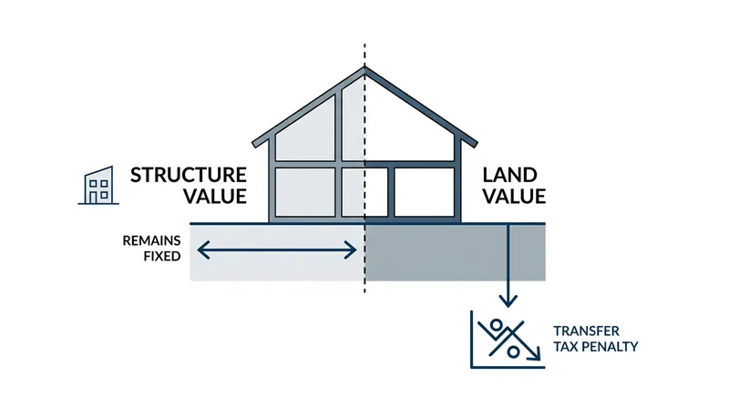 Because construction costs are fixed, the entire pricing penalty of a transfer tax capitalizes into the underlying land value.