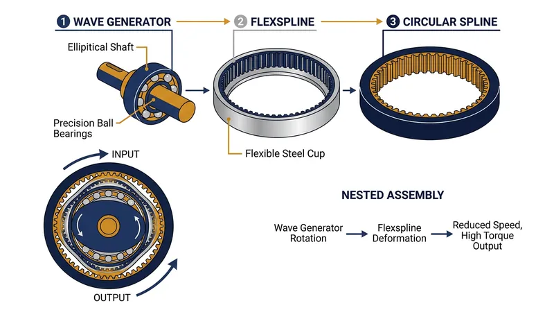 The three core components of a strain wave drive mechanism.