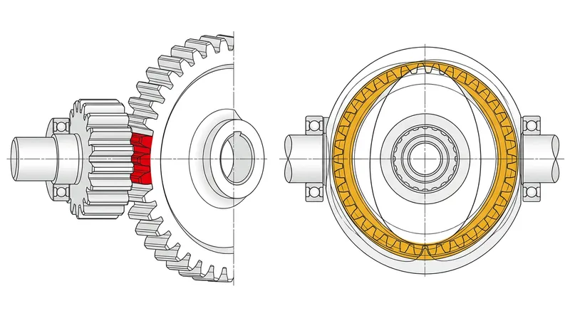 Unlike traditional gears, the elliptical deformation forces dozens of teeth to share the torque load simultaneously.