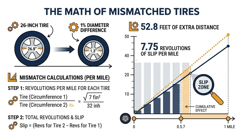A one percent diameter variance creates nearly eight revolutions of continuous mechanical slip every mile.