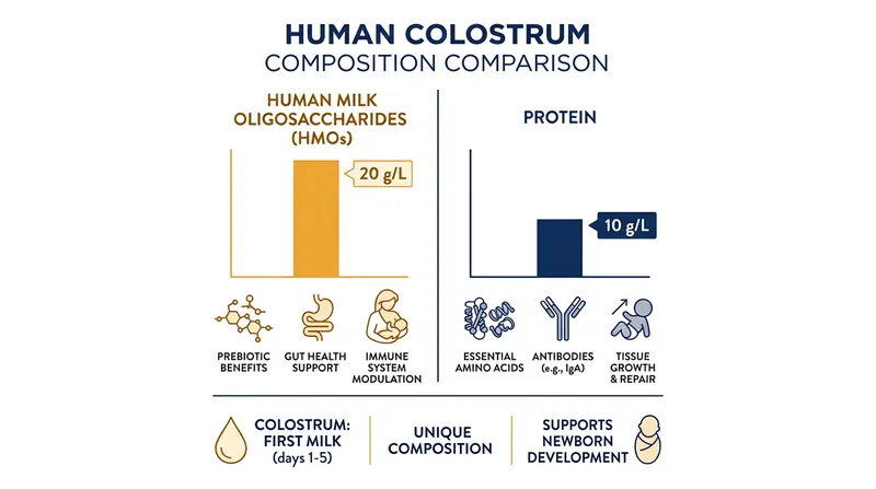 During the early postpartum window, the biological investment in immune-defense sugars is double the investment in digestible protein.