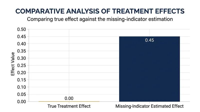In simulated data, the missing-indicator method generated a massive treatment effect where none actually existed.