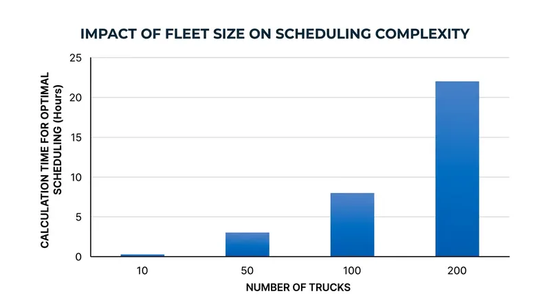 As terminal door counts increase, finding the optimal truck schedule becomes an NP-hard mathematical problem.