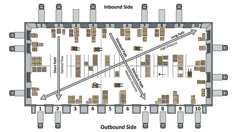 Algorithmic door assignments minimize the internal travel distance for forklifts moving freight across the dock.
