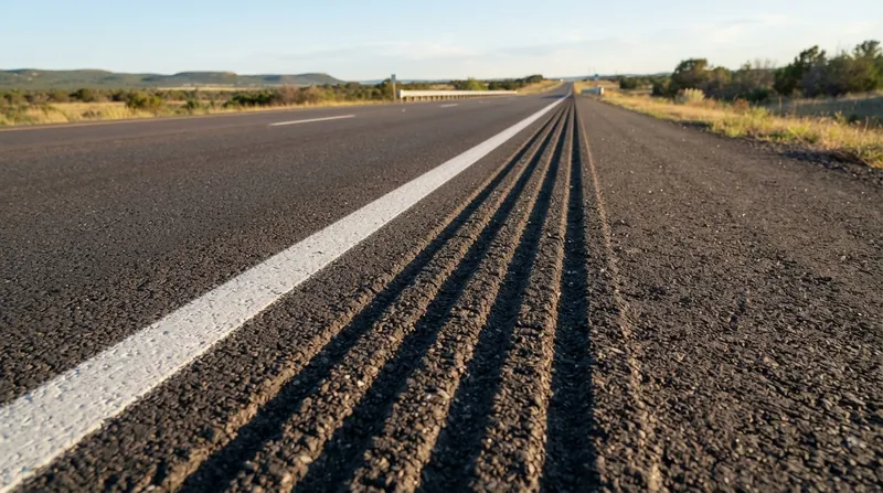 Illustration: Modern milling machines can carve continuous rumble strip patterns into existing asphalt at a rate of several miles per day.