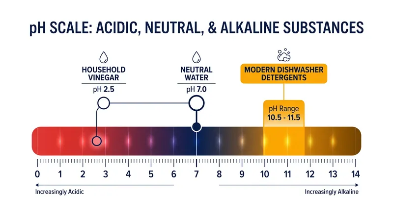 Dishwasher detergents operate in a highly alkaline range, which slowly dissolves the silica network in everyday glassware.