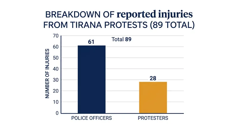 Albania's Health Ministry reported that police officers accounted for the majority of hospitalizations following Wednesday's clashes.