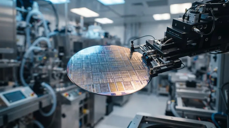 Illustration: To expose the buried tungsten vias, the silicon wafer must be mechanically ground down to a thickness of just a few micrometers.
