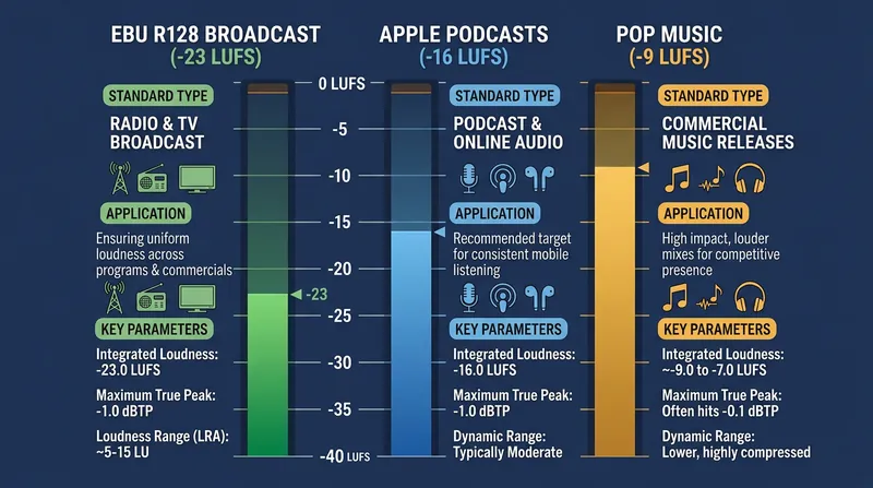 Podcasts are mastered significantly louder than traditional television broadcasts to compensate for weak mobile amplifiers.