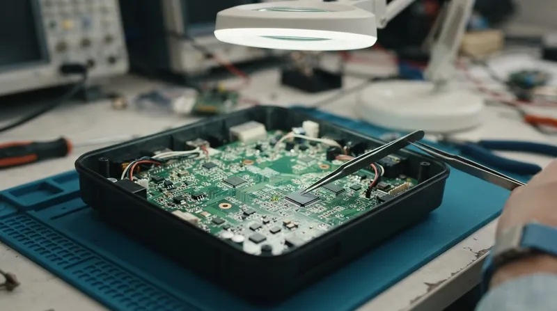 Illustration: Attackers soldered microscopic cellular implants beneath the device screens to capture recovery phrases during setup.