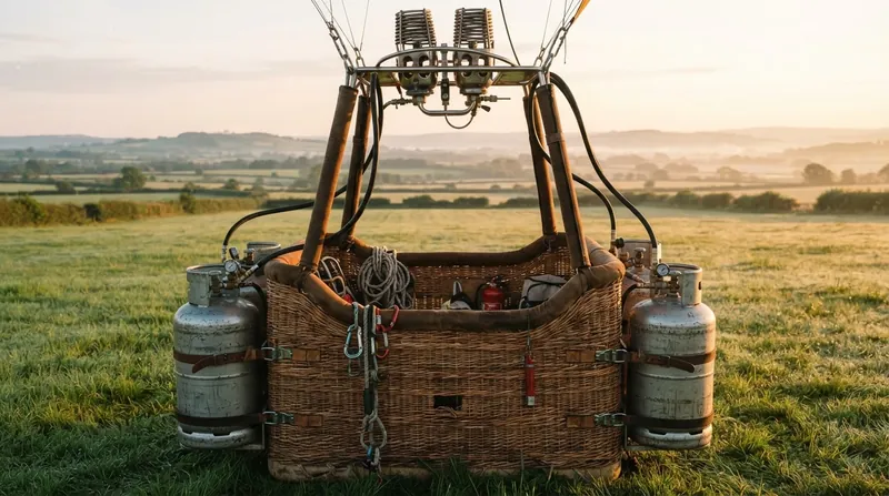 Illustration: A standard commercial basket carries up to four heavy steel cylinders, providing roughly 60 gallons of usable fuel.