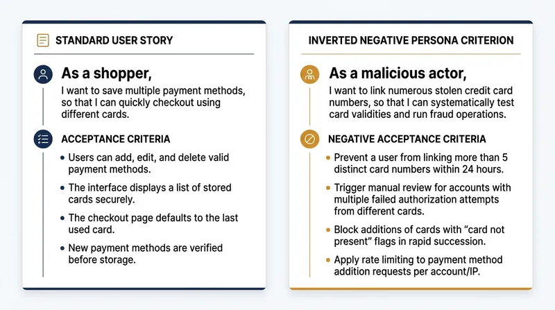 Inverting the persona forces the team to define explicit negative constraints.