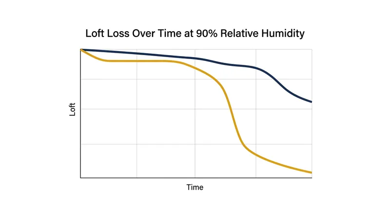 Under sustained vapor pressure, the DWR coating traps internal condensation, causing treated clusters to collapse 15 percent faster than untreated down.