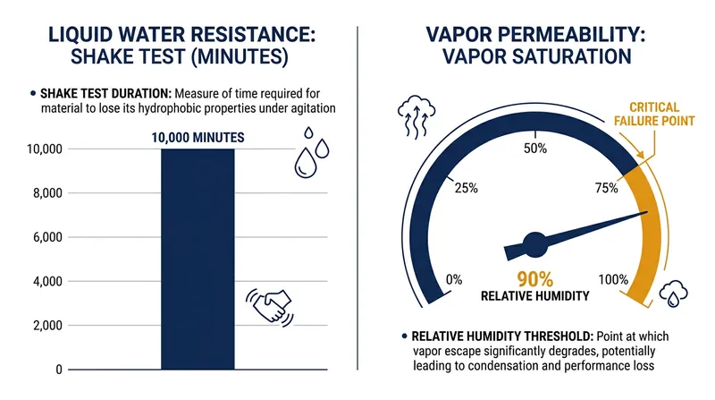While treated down excels in liquid shake tests, it fails rapidly when exposed to sustained high-pressure water vapor.