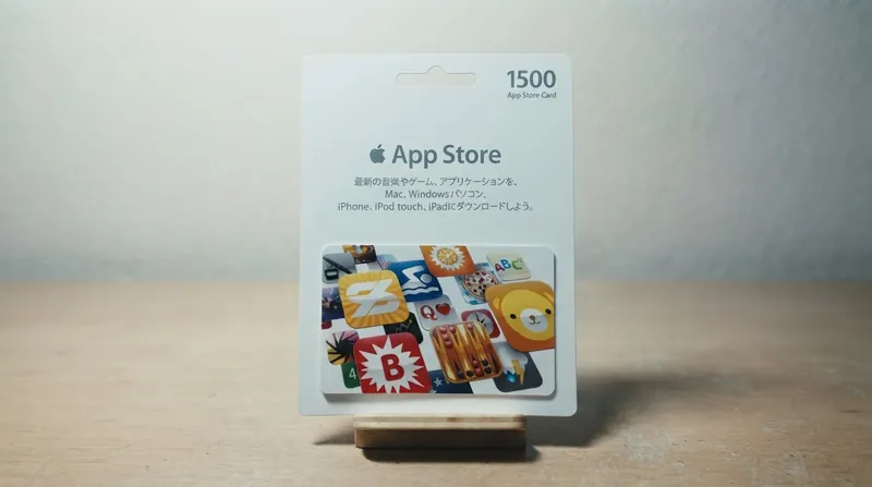 An iPhone displaying the Apple App Store interface rests on a wooden desk under studio lighting.