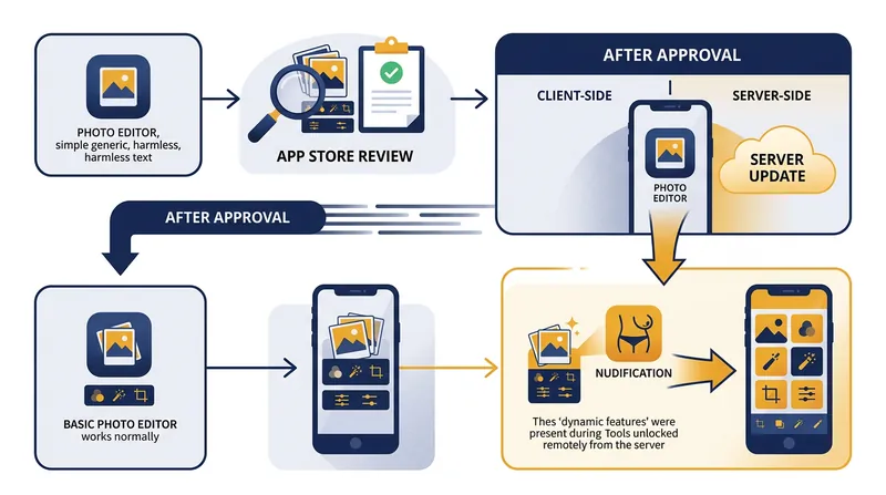How dormant code allows developers to bypass Apple's initial App Store review process.