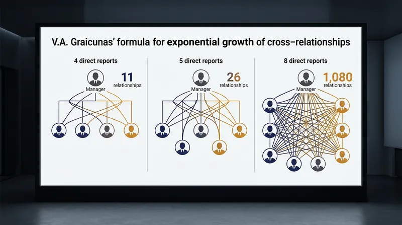 As team size grows, the number of potential cross-interactions a manager must monitor expands exponentially.