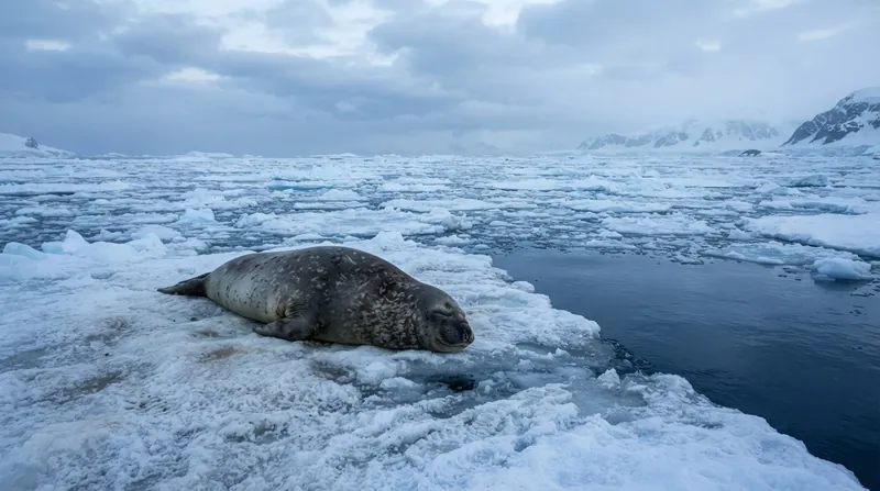 Illustration: Oceanographers rely on instrumented elephant seals to record temperature and salinity profiles beneath the thick winter pack ice.