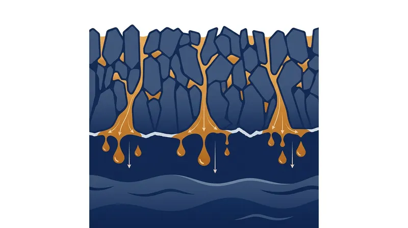 As pure water crystallizes into ice, it expels dissolved salts into microscopic channels that eventually drain into the ocean.
