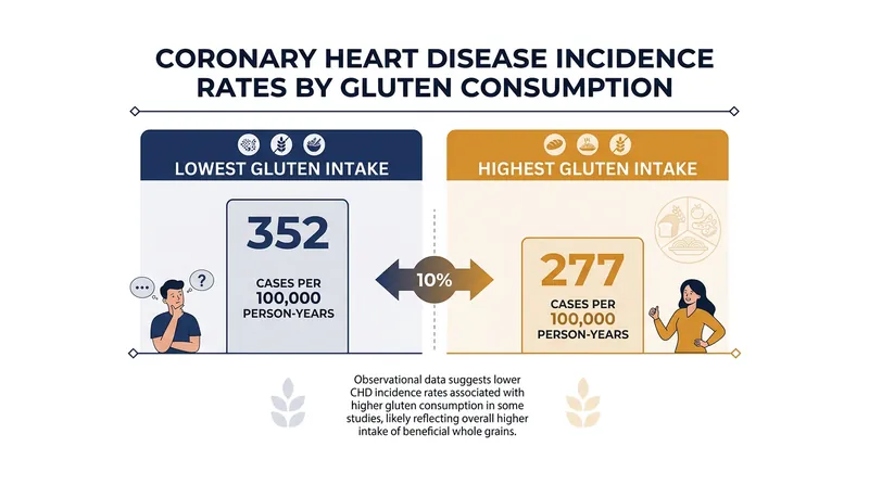 Long-term data reveals that individuals consuming the least gluten actually experienced higher raw rates of coronary heart disease.