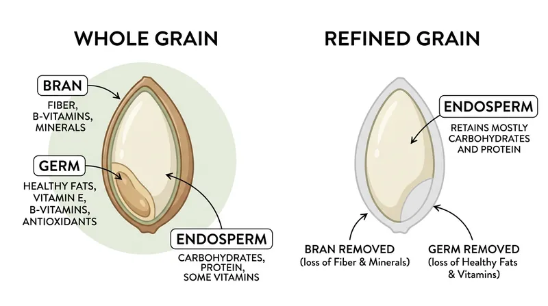 Milling grains to create refined flours strips away the bran and germ, removing the fiber that actively lowers cholesterol.
