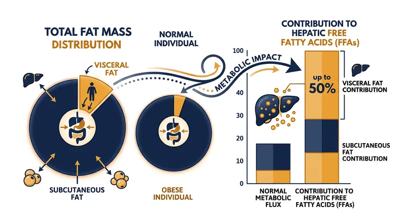 Visceral fat contributes a disproportionate share of hepatic free fatty acids relative to its mass.