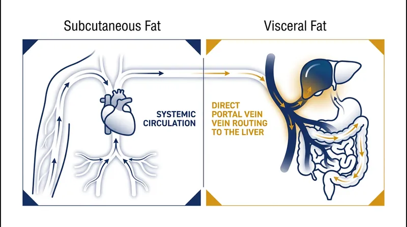 Unlike subcutaneous fat, visceral stores drain directly into the portal vein.
