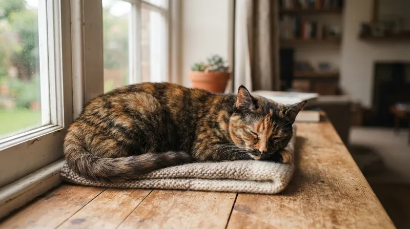 Illustration: The mottled coat of a female tortoiseshell cat is a direct visual result of random X-chromosome inactivation.