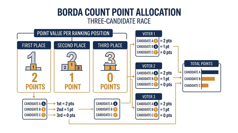 The Borda count assigns descending point values to each rank on a ballot.