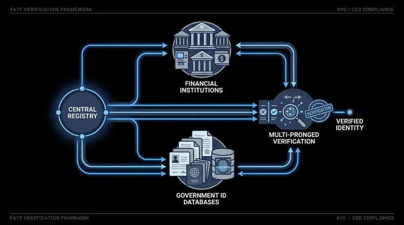 The FATF mandates that central registries cross-reference data with financial institutions to verify ownership.